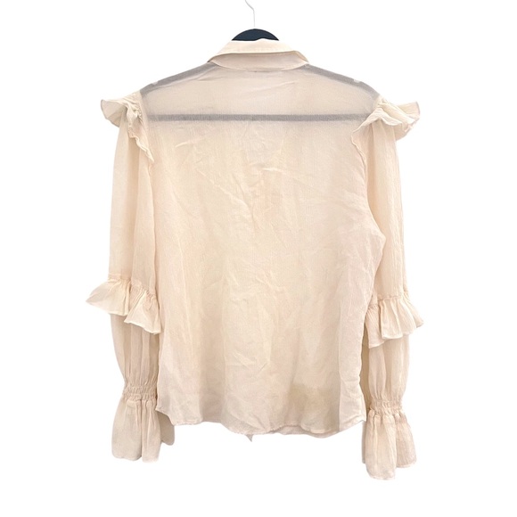 FRAME Denim 100% Silk Victorian Ruffle Blouse Off White Romantic Business L - Picture 4 of 10